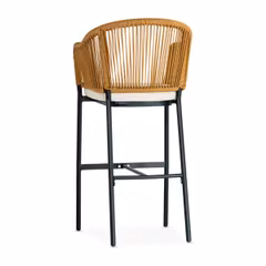 Brezza Outdoor Rope Restaurant Bar Stool with Tan Seat and Back