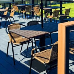 Brushed Brown Synthetic Teak Wood Outdoor Restaurant Table Top