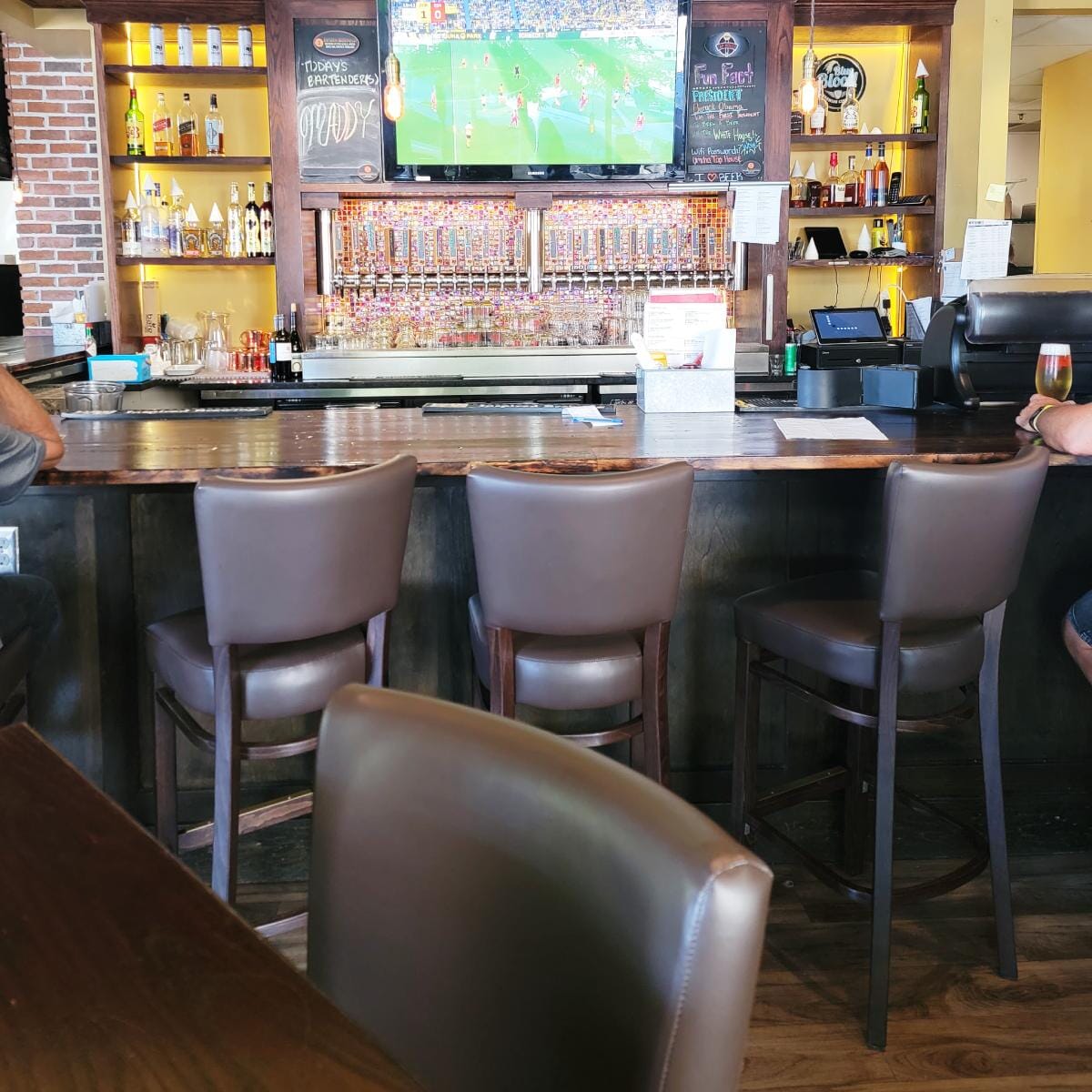 Fully Upholstered Beech Wood Bennett Restaurant Bar Stool with Custom Vinyl