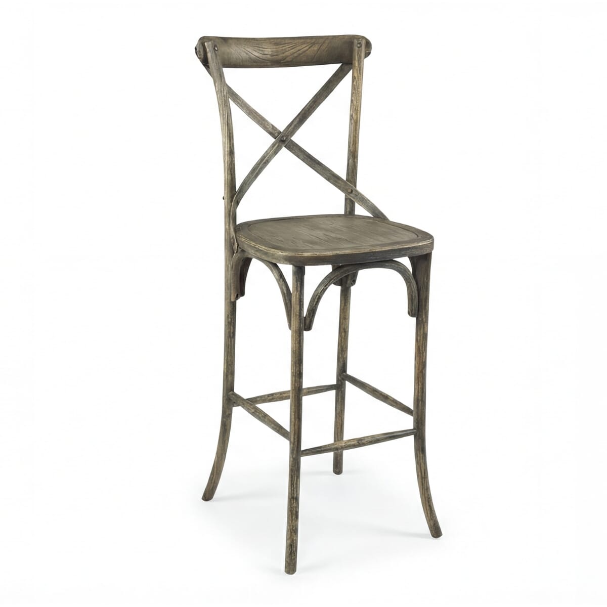 Antique Grey Ash Wood Cross-Back Commercial Bar Stool