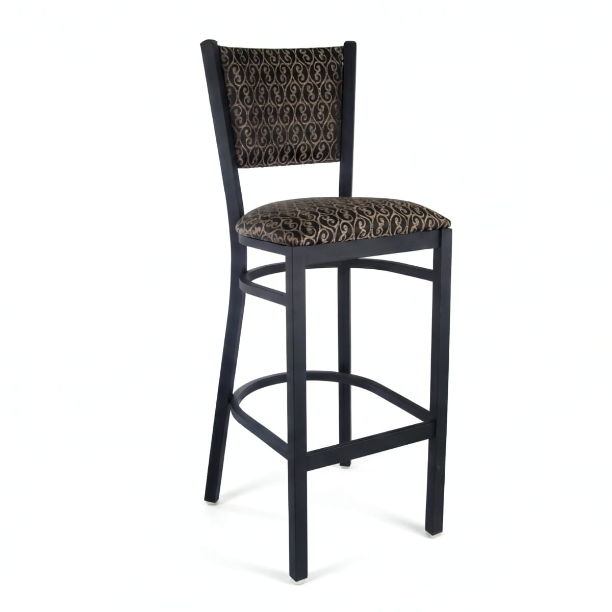 Fully Upholstered Black Steel Ladderback Metal Bar Stool