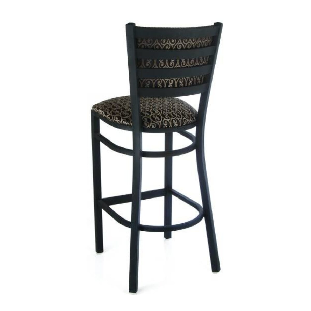 Fully Upholstered Black Steel Ladderback Metal Bar Stool