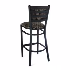 Fully Upholstered Black Steel Ladderback Metal Bar Stool
