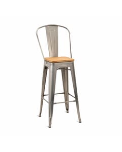 Distressed Clear Steel Eiffel Restaurant Bar Stool with Arched Metal Backrest (front)