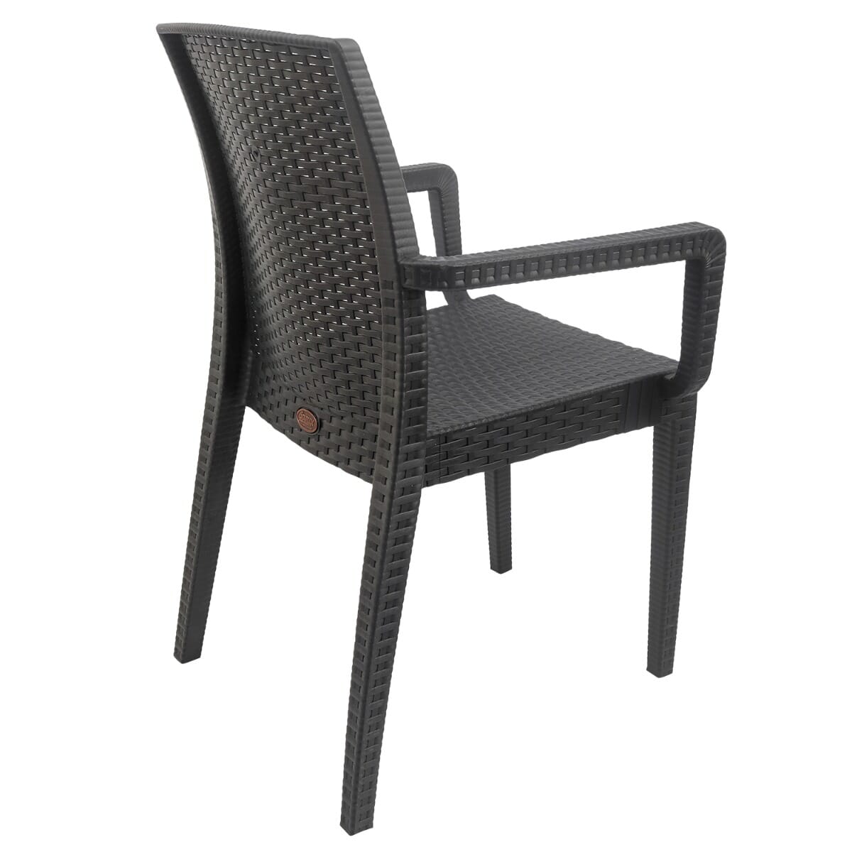 Curved Back Charcoal Wicker Look Resin Chair with Arms