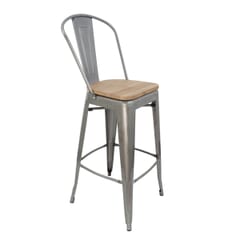 Distressed Clear Steel Eiffel Restaurant Bar Stool with Arched Metal Backrest