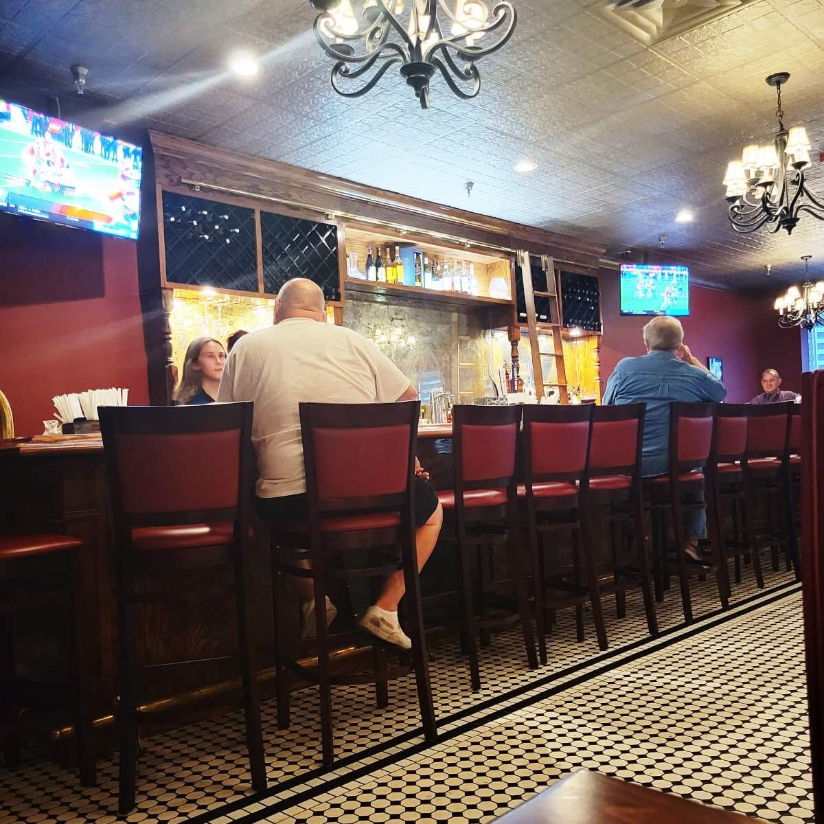 Dark Mahogany Wood Finish Easton Commercial Bar Stool with Upholstered Seat & Back