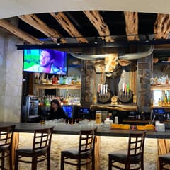 Dark Mahogany Wood Lattice-Back Restaurant Bar Stool