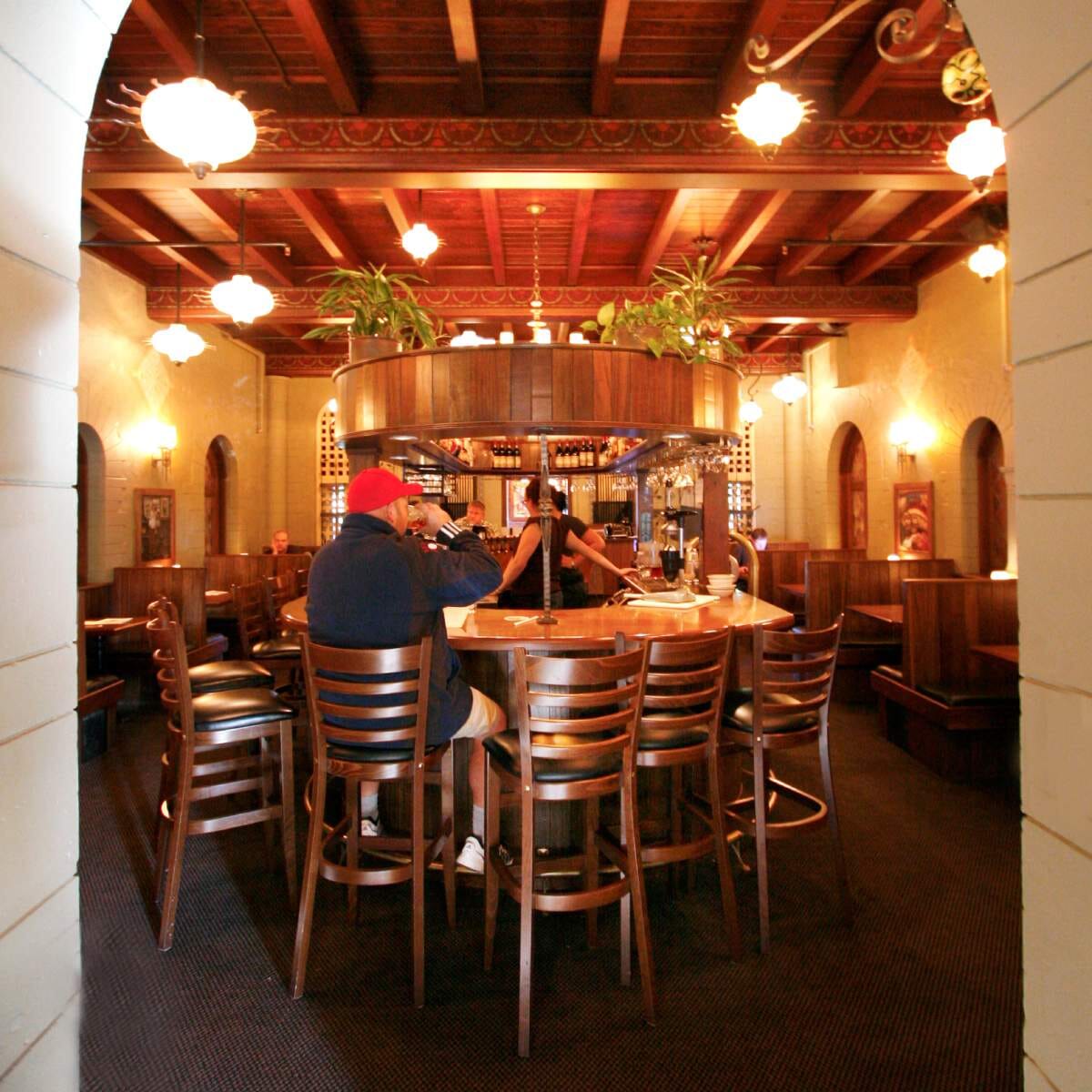 Dark Mahogany Wood Ladderback Commercial Bar Stool