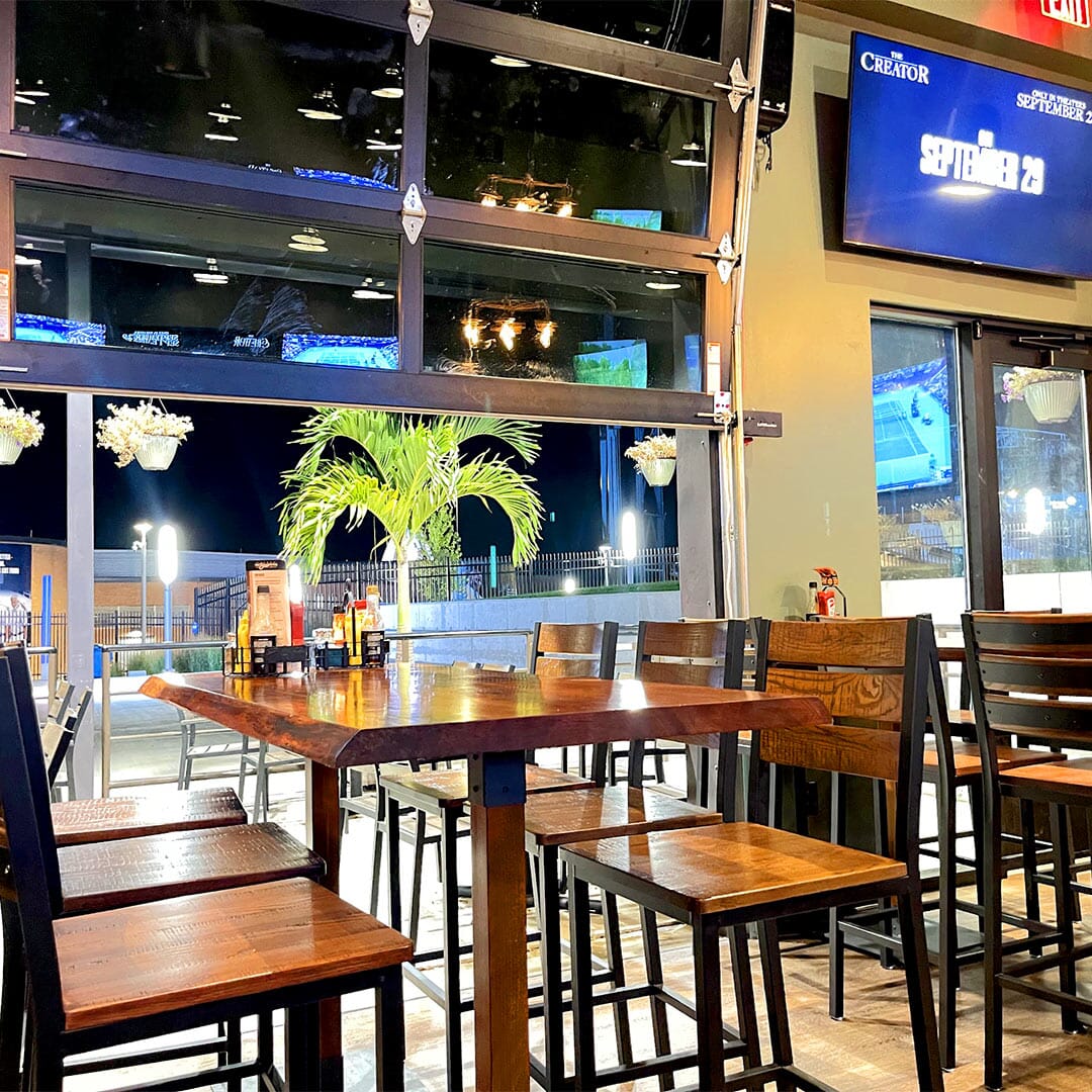 Reclaimed Wood Ladder Back Restaurant Bar Stool in Walnut