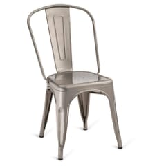 Distressed Clear Steel Eiffel Stackable Restaurant Chair with Arched Metal Backrest