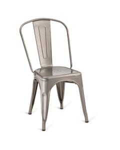 Distressed Clear Steel Eiffel Stackable Restaurant Chair with Arched Metal Backrest