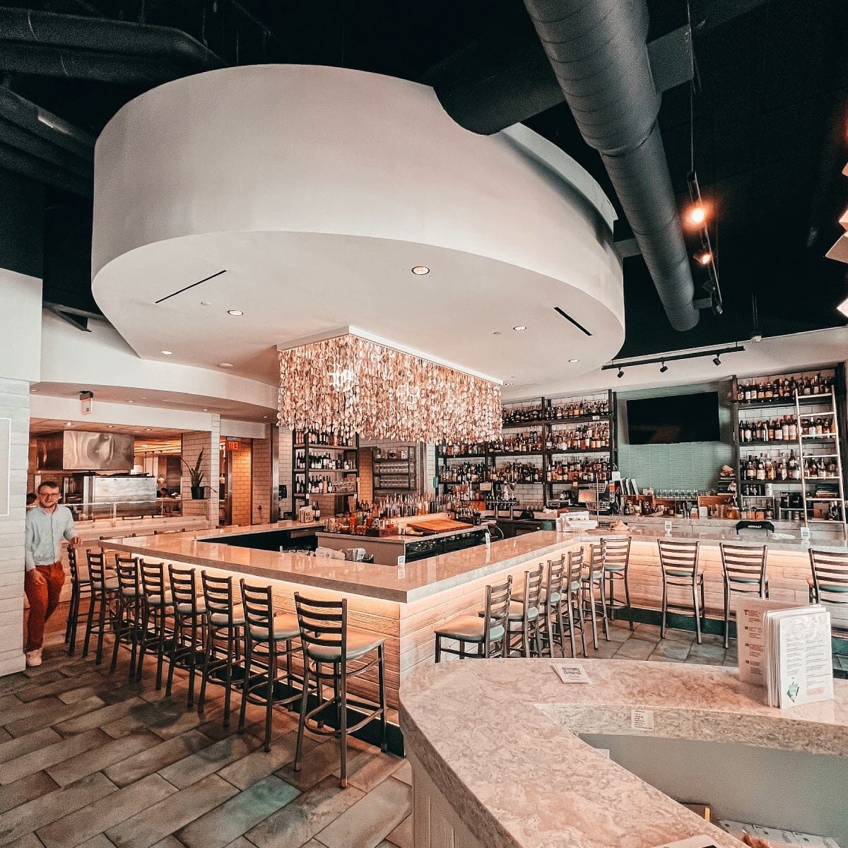 Distressed Clear Coat Steel Ladderback Restaurant Bar Stool