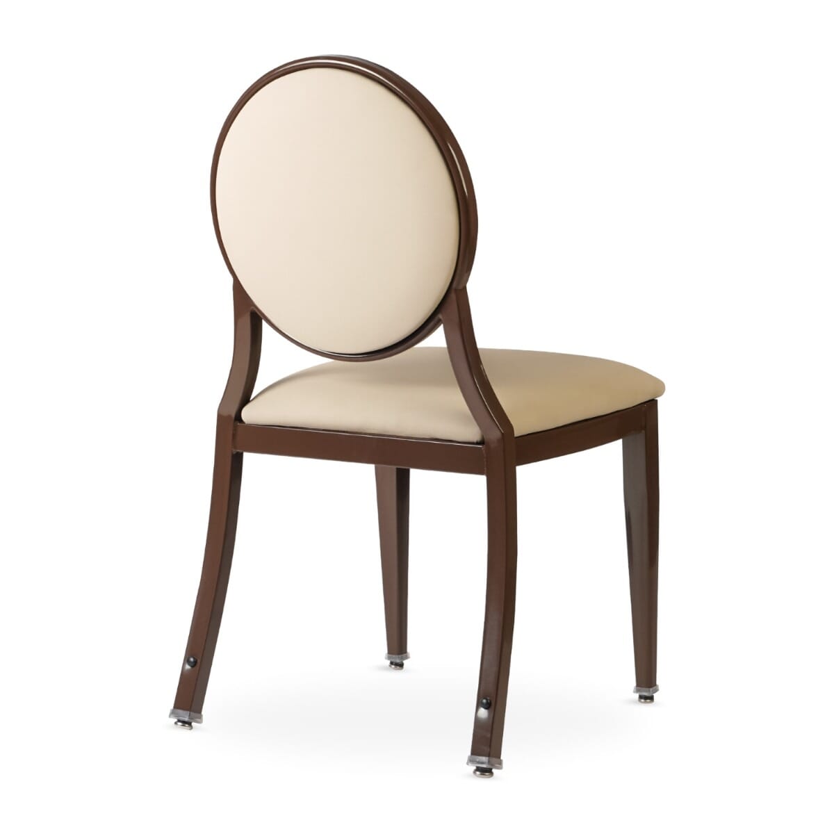 Elio Quickship Steel Stackable Banquet Chair in Walnut with Beige Vinyl Upholstery