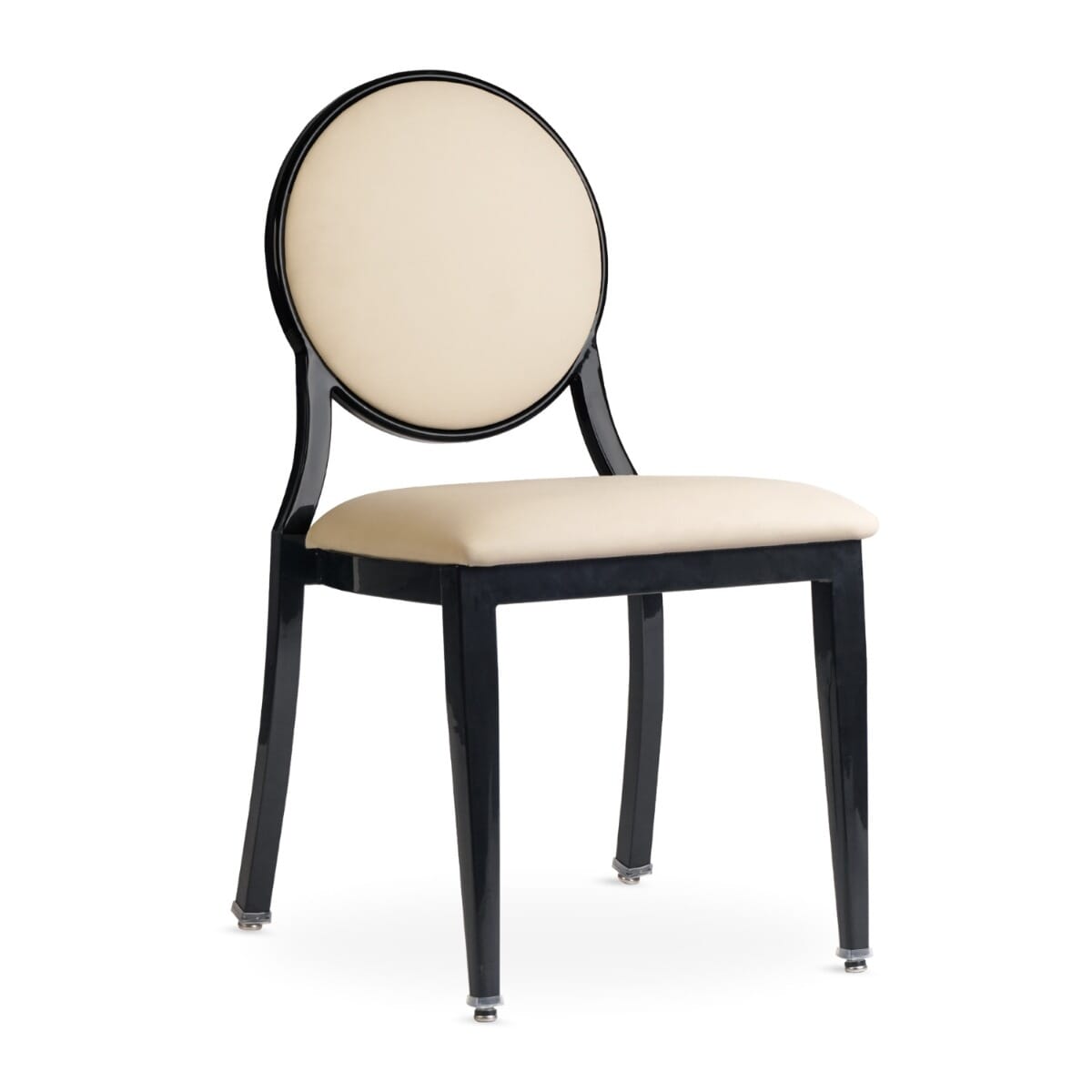 Elio Quickship Steel Stackable Banquet Chair in Black with Beige Vinyl Upholstery