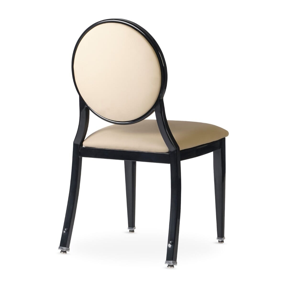 Elio Quickship Steel Stackable Banquet Chair in Black with Beige Vinyl Upholstery