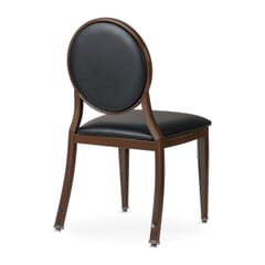 Elio Quickship Steel Stackable Banquet Chair in Walnut with Black Vinyl Upholstery