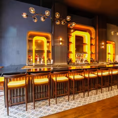 Antique Walnut Elm Wood Restaurant Bar Stool With Upholstered Seat