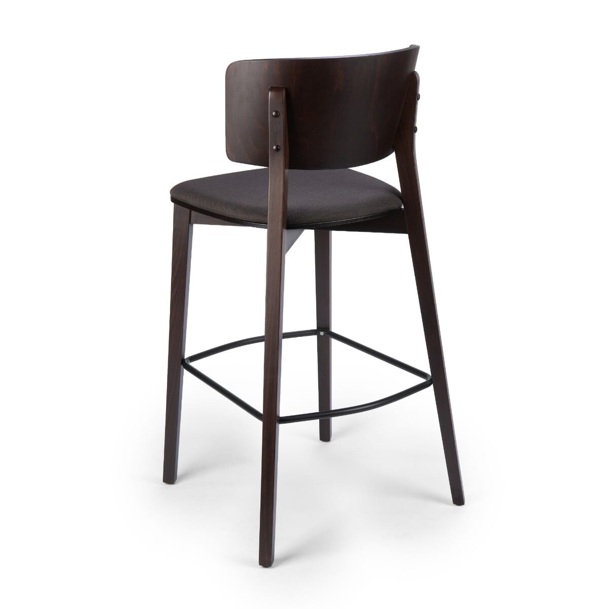 Ezra Solid Wood Upholstered Restaurant Bar Stool with Wood Back in Walnut