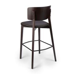 Ezra Solid Wood Upholstered Restaurant Bar Stool with Wood Back in Walnut