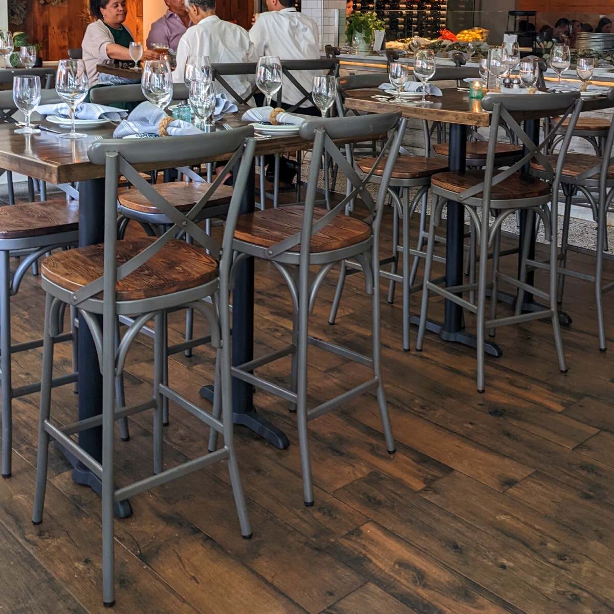 Grey rustic store bar stools