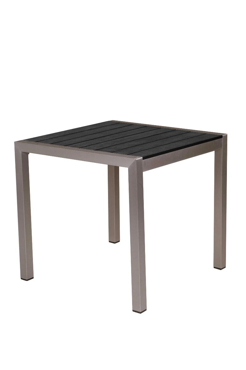 Outdoor Aluminum Restaurant Table with Black Synthetic Teak Wood Slats