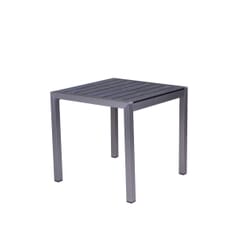 Outdoor Aluminum Restaurant Table with Pewter Synthetic Teak Wood Slats