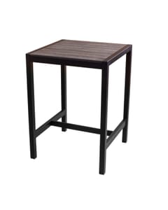 Outdoor Aluminum Restaurant Table with Brushed Brown Synthetic Teak Wood Slats