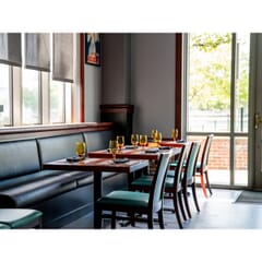 Fully Upholstered Dark Mahogany Wood Morgan Restaurant Chair