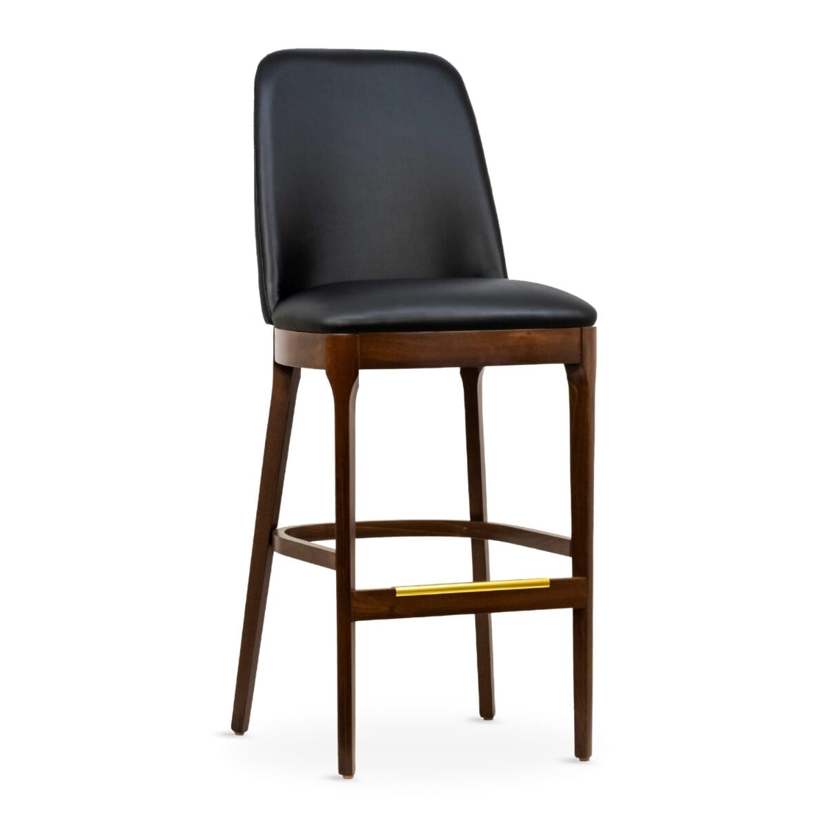 Fully Upholstered Quickship Townsend Solid Wood Restaurant Bar Stool with Black Vinyl