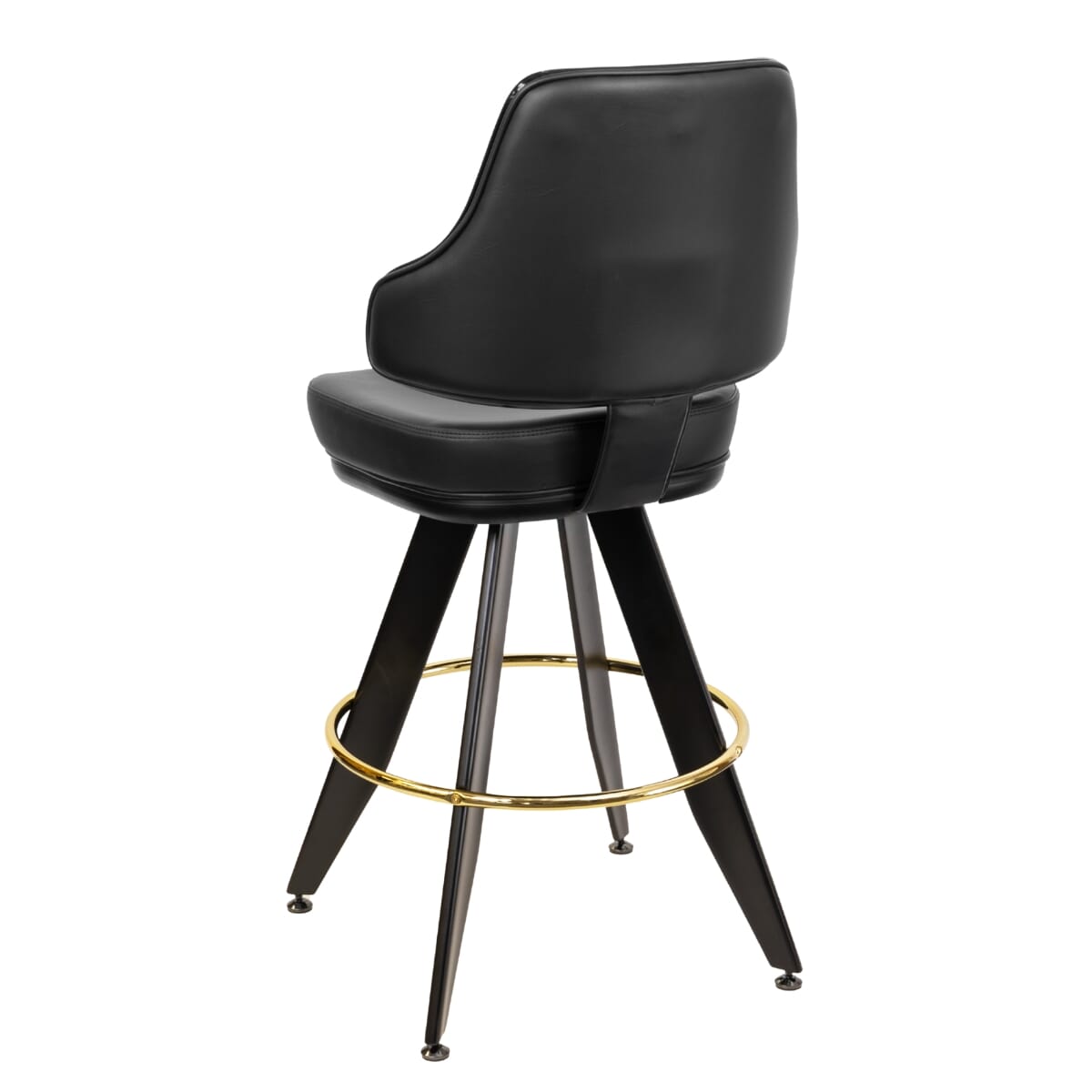 Classic Casino Bucket Bar Stool for Restaurant and Home with Angled Black Frame and Black Vinyl