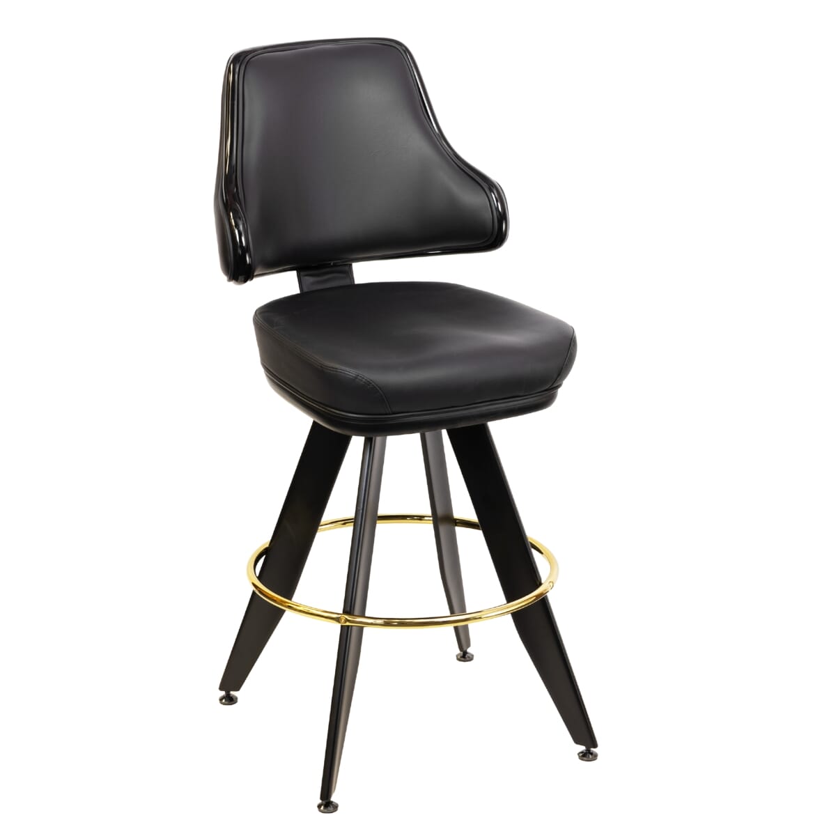Classic Casino Bucket Bar Stool for Restaurant and Home with Angled Black Frame and Black Vinyl