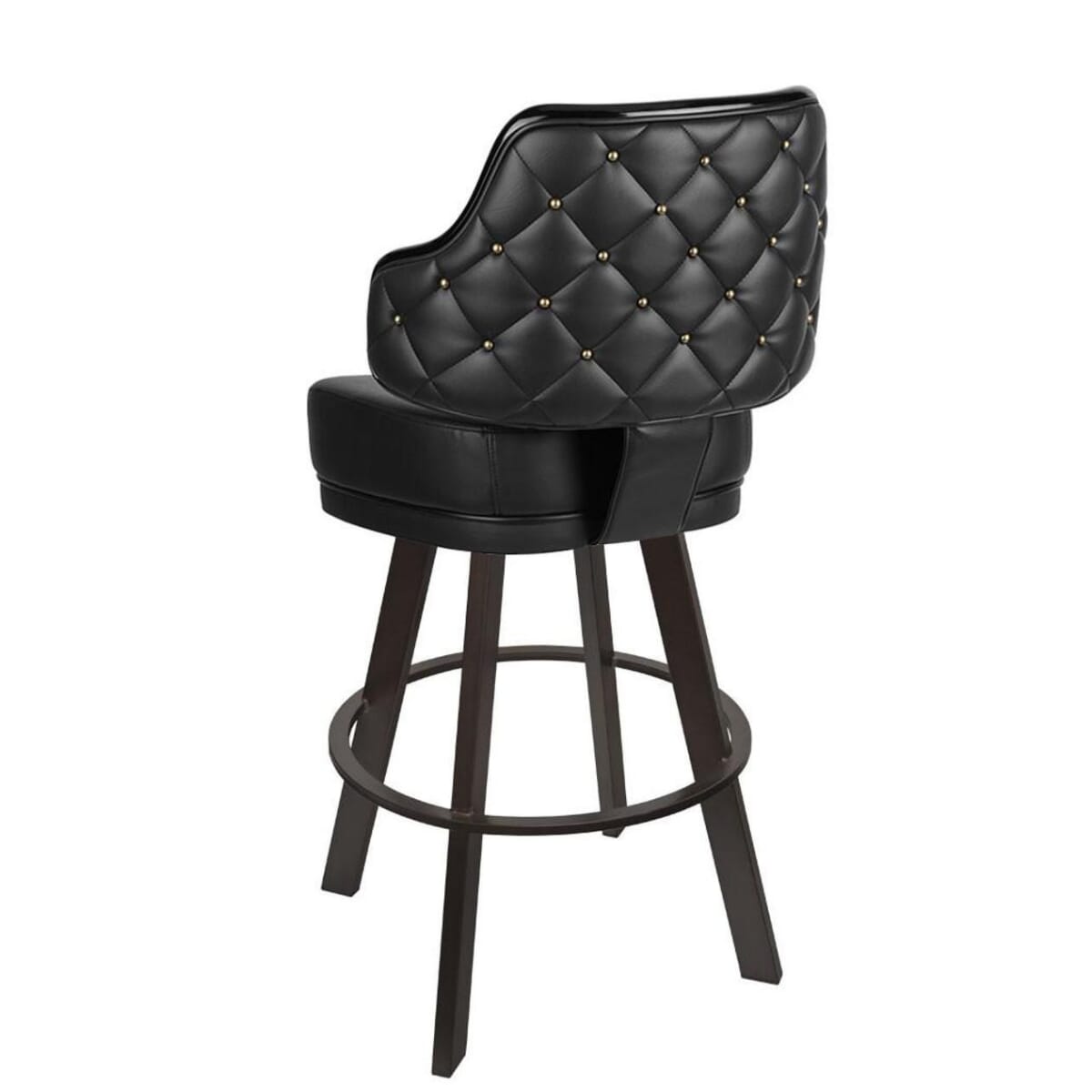 Quilted Button-Back Swivel Bucket Bar Stool with Black Steel Base
