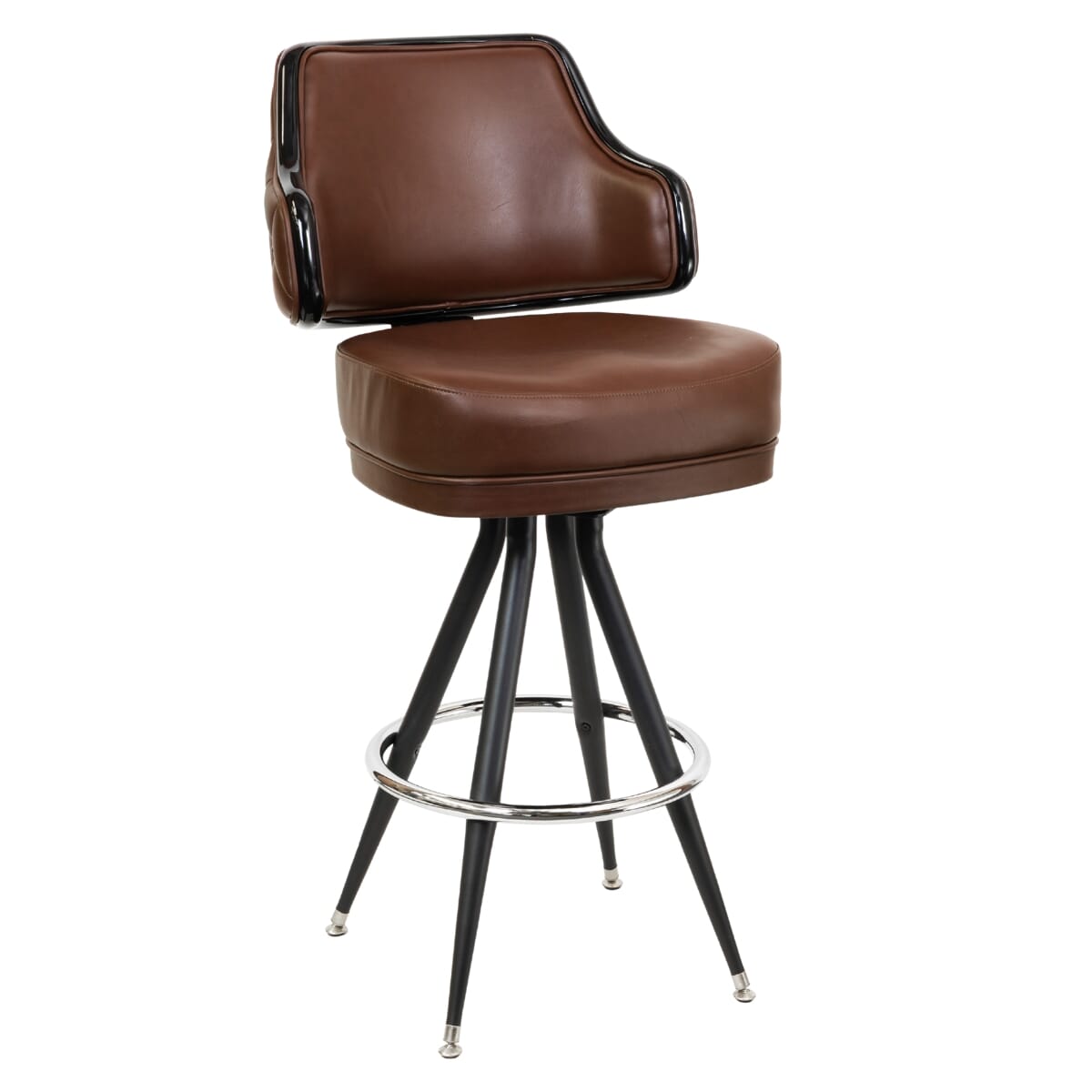 Quilted Button Back Bucket Bar Stool for Restaurant and Home with Vintage Black Frame and Chrome or Gold Footrest