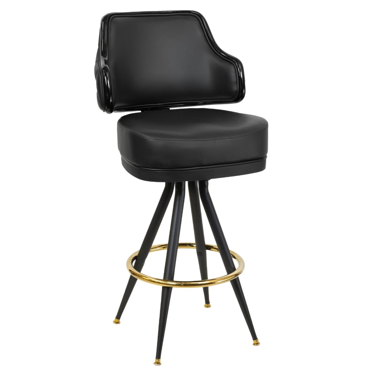 Quilted Button Back Bucket Bar Stool for Restaurant and Home with Vintage Black Frame and Chrome or Gold Footrest