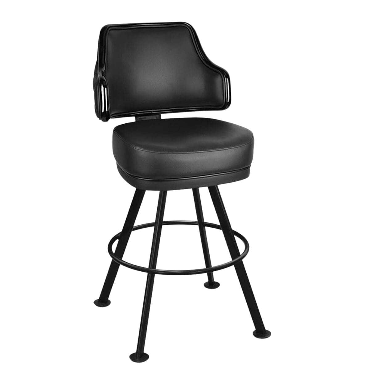 Quilted Button Back Bucket Bar Stool for Restaurant and Home with Large Rounded Black Frame and Vinyl Options