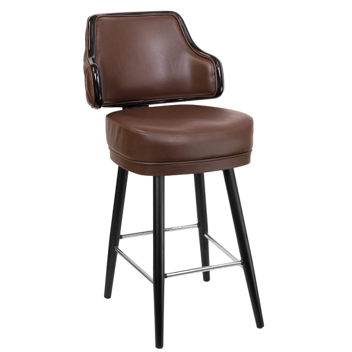 Quilted Button Back Bucket Bar Stool for Restaurant and Home with Black Square Frame and Chrome Foot Ring
