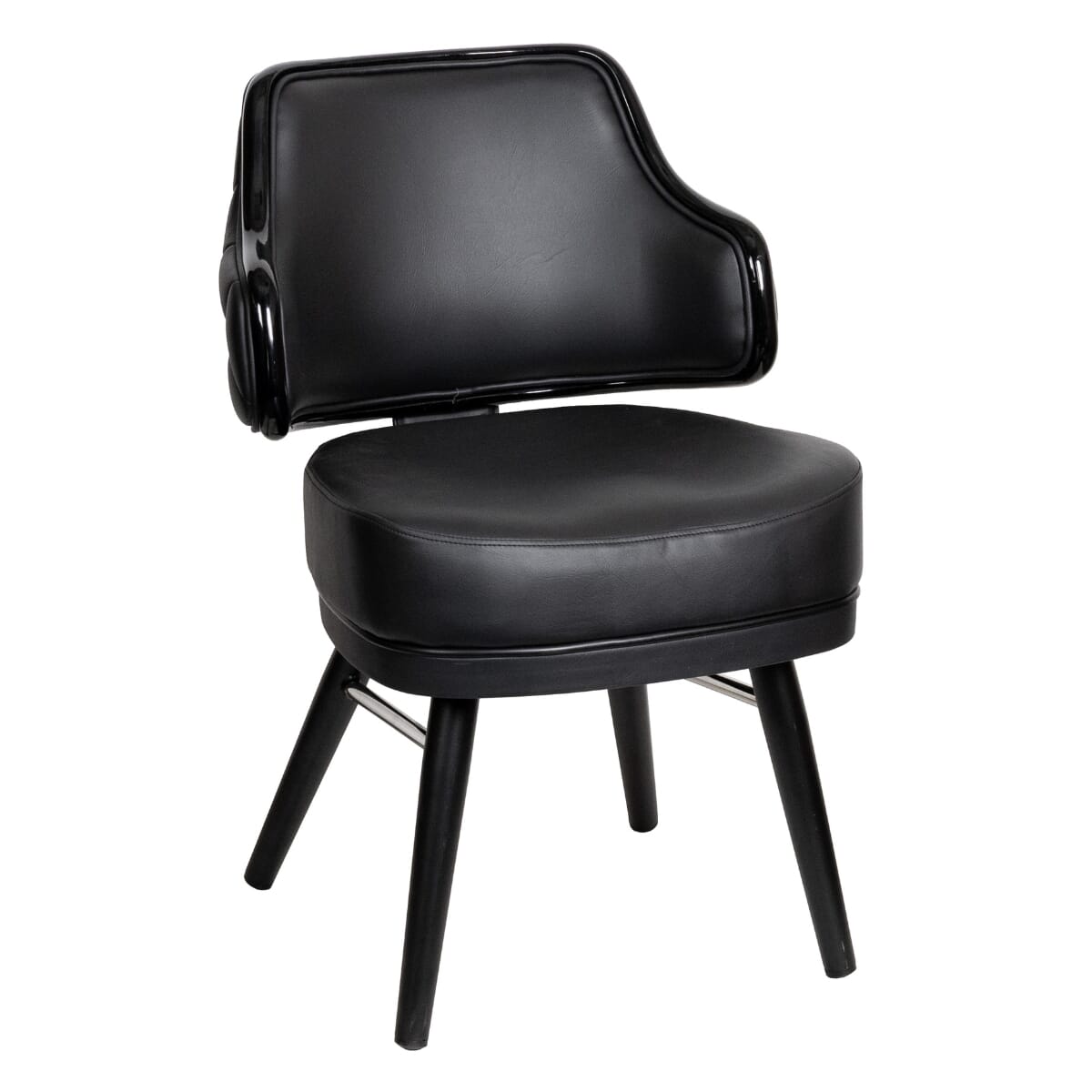 Quilted Bucket Chair for Restaurant and Home with Black Steel Frame, Chrome Accent, and Gold Buttons