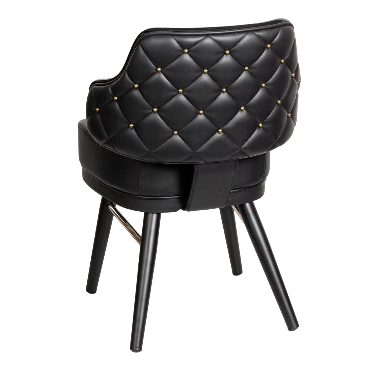 Quilted Bucket Chair for Restaurant and Home with Black Steel Frame, Chrome Accent, and Gold Buttons