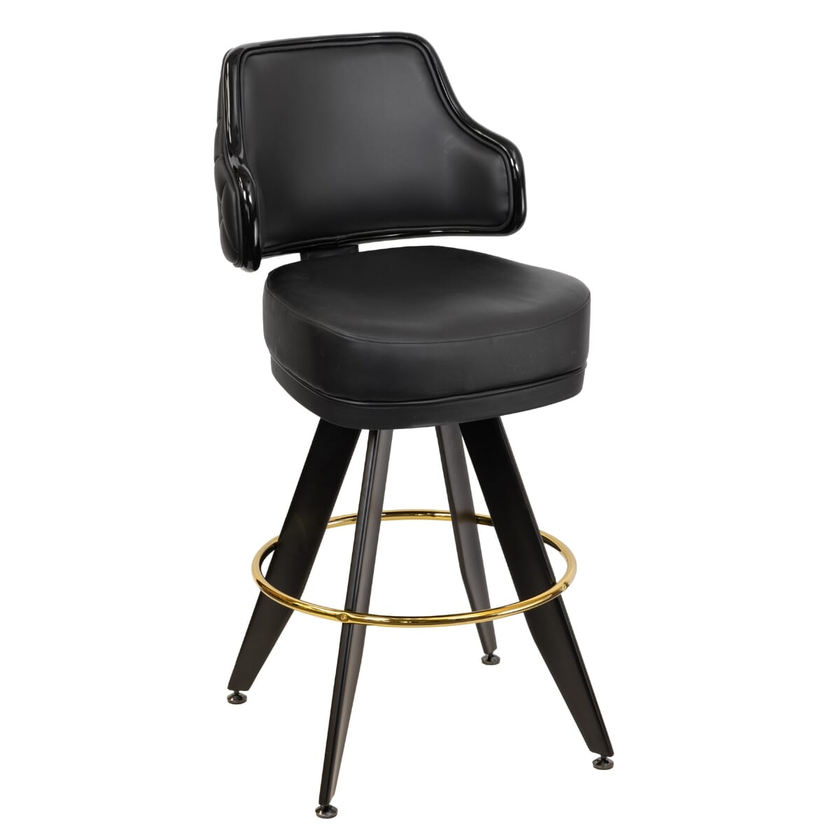 Quilted Button Back Bucket Bar Stool for Restaurant and Home with Black Angled Frame and Vinyl Options