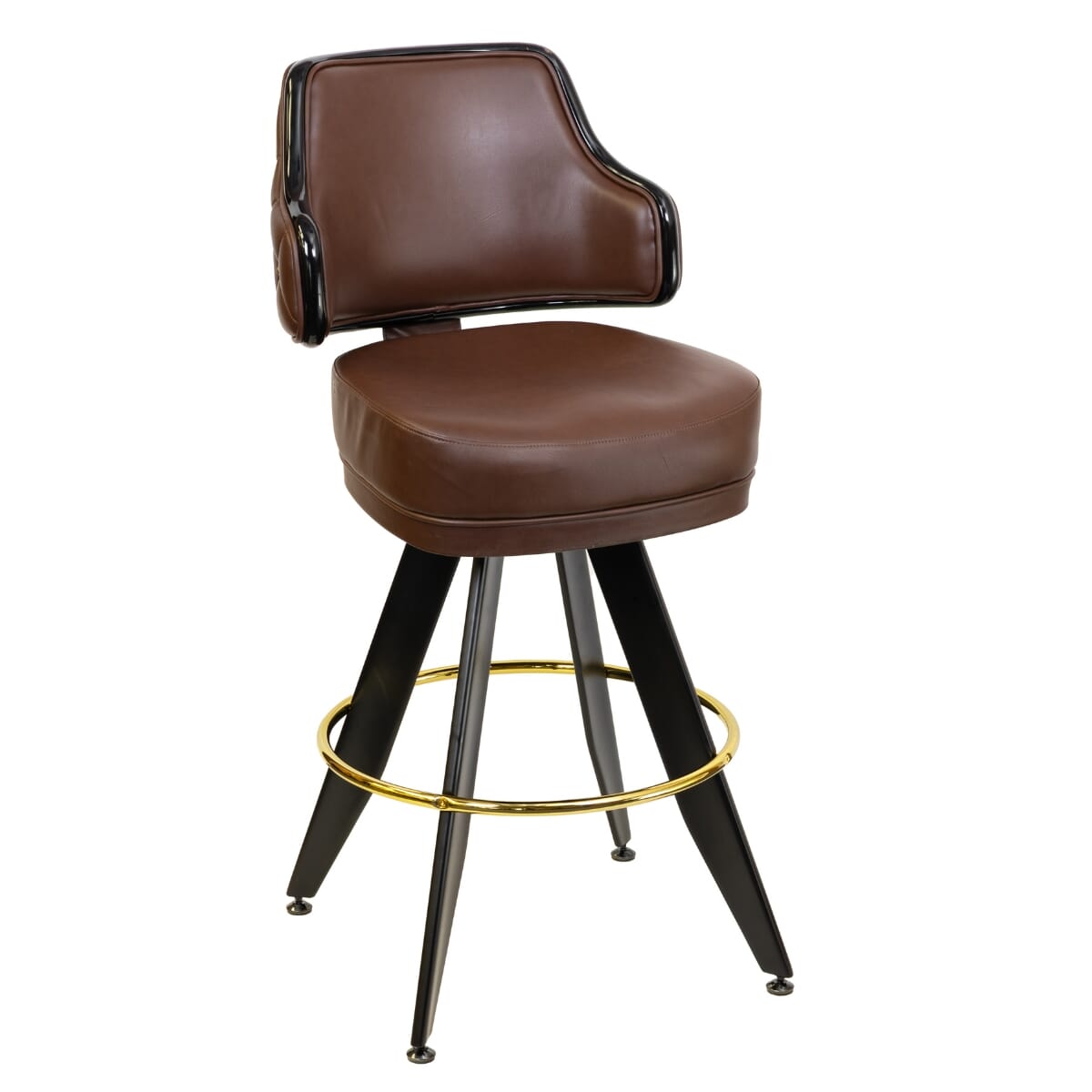 Quilted Button Back Bucket Bar Stool for Restaurant and Home with Black Angled Frame and Vinyl Options
