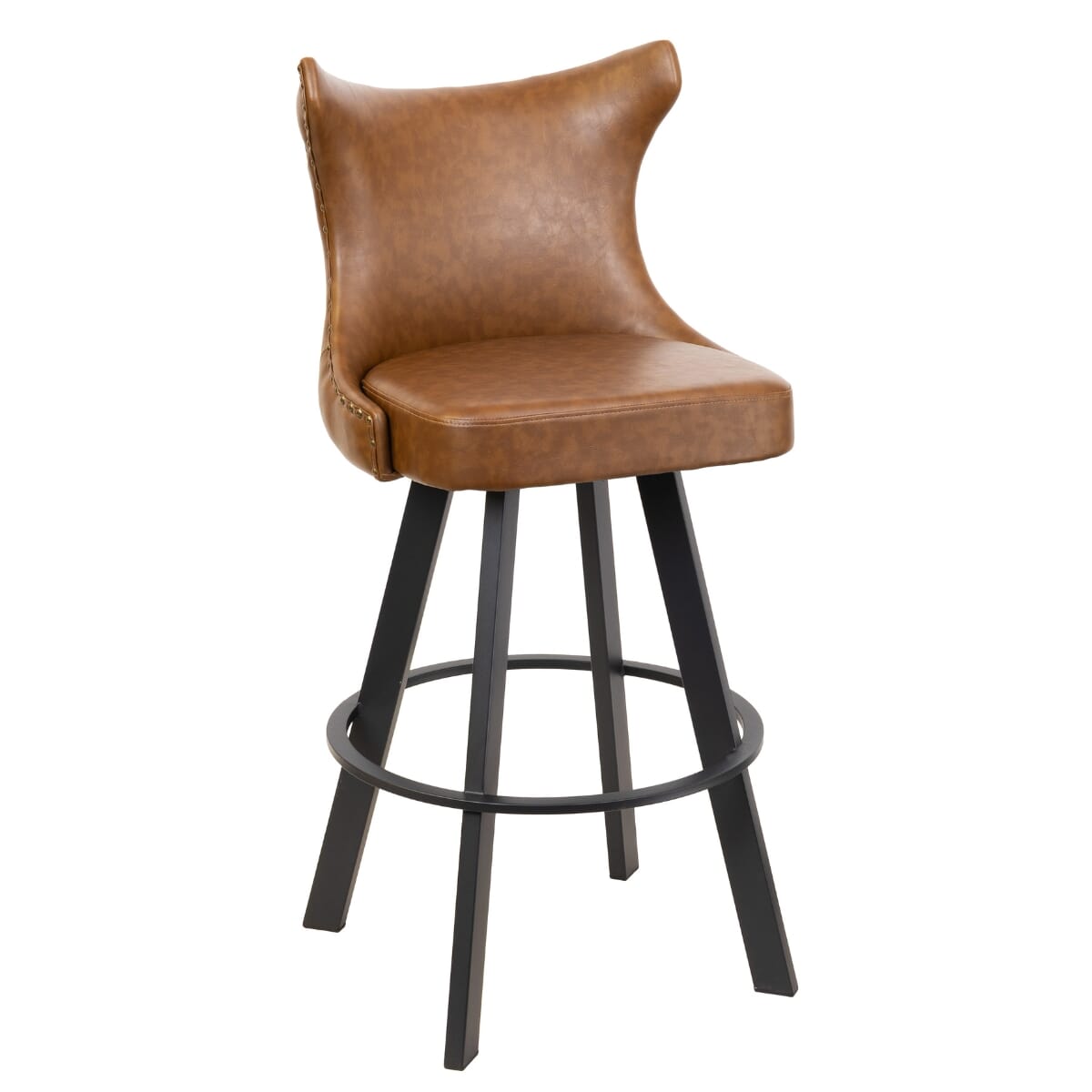 Tufted Back Swivel Bucket Bar Stool with Large Black Base