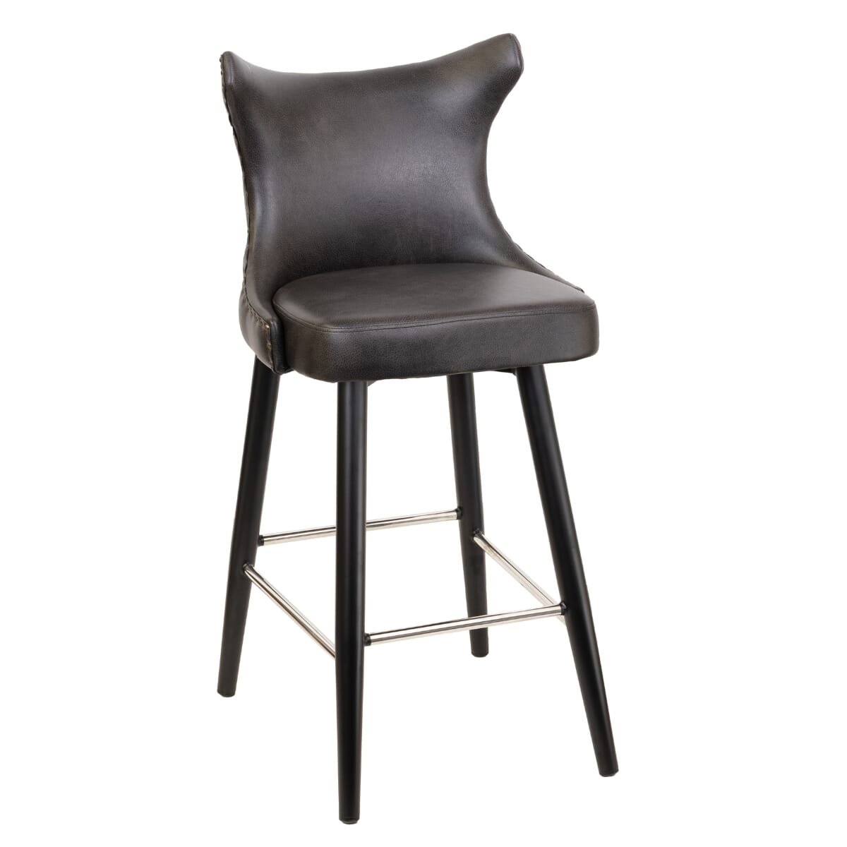 Tufted Bucket Bar Stool for Restaurant and Home with Square Black Frame and Chrome Foot Ring