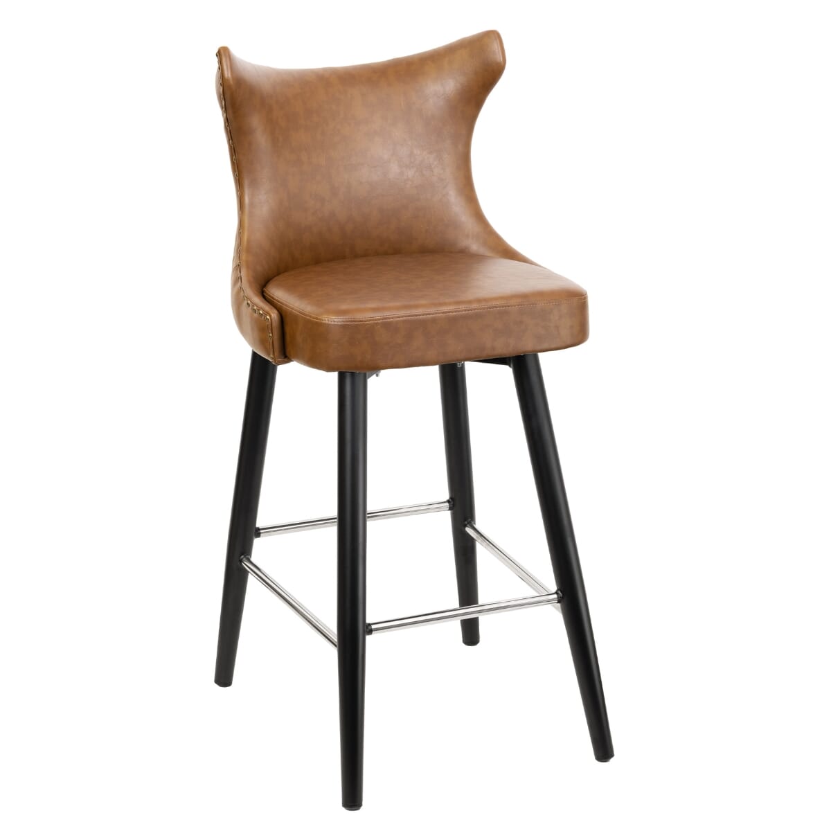 Tufted Bucket Bar Stool for Restaurant and Home with Square Black Frame and Chrome Foot Ring