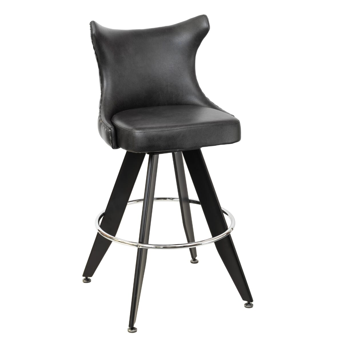 Tufted Back Bucket Bar Stool for Restaurant and Home with Black Angled Frame and Chrome or Gold Footrest