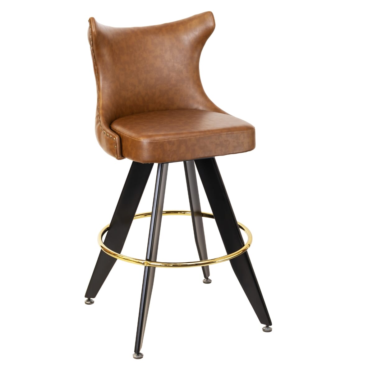Tufted Back Bucket Bar Stool for Restaurant and Home with Black Angled Frame and Chrome or Gold Footrest