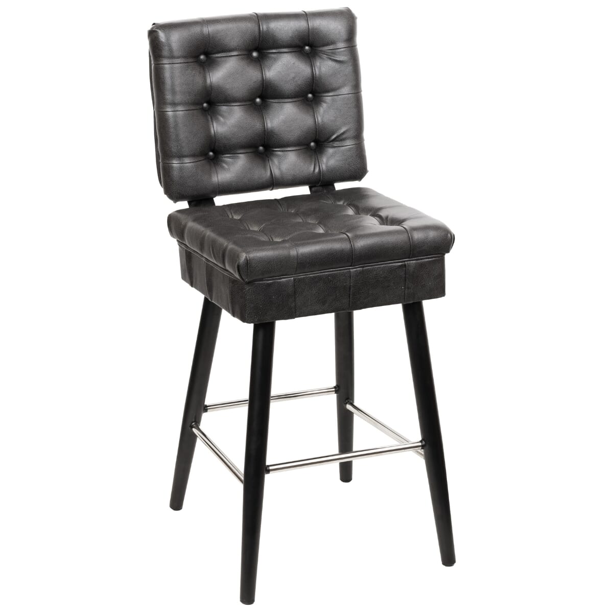 Tufted Bucket Bar Stool on Square Frame with Chrome Footring