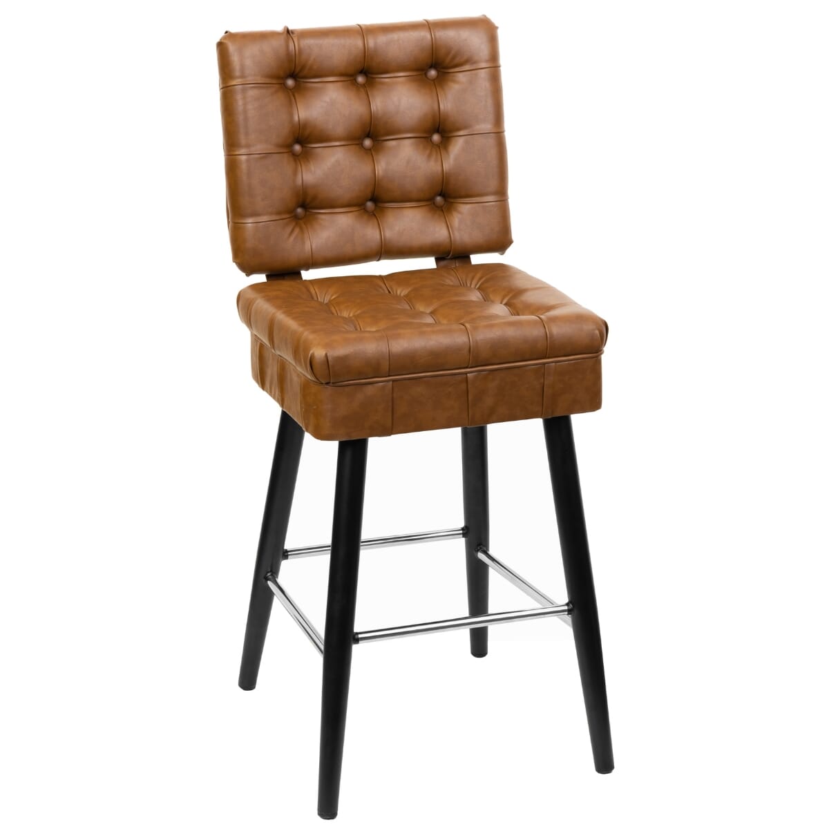 Tufted Bucket Bar Stool on Square Frame with Chrome Footring