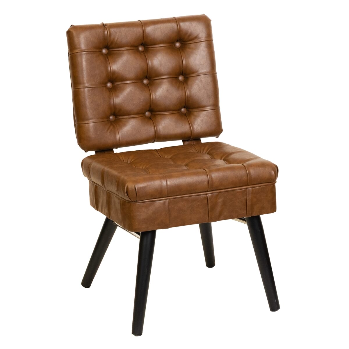 Tufted Bucket Chair for Restaurant and Home with Square Black Frame and Chrome Accent