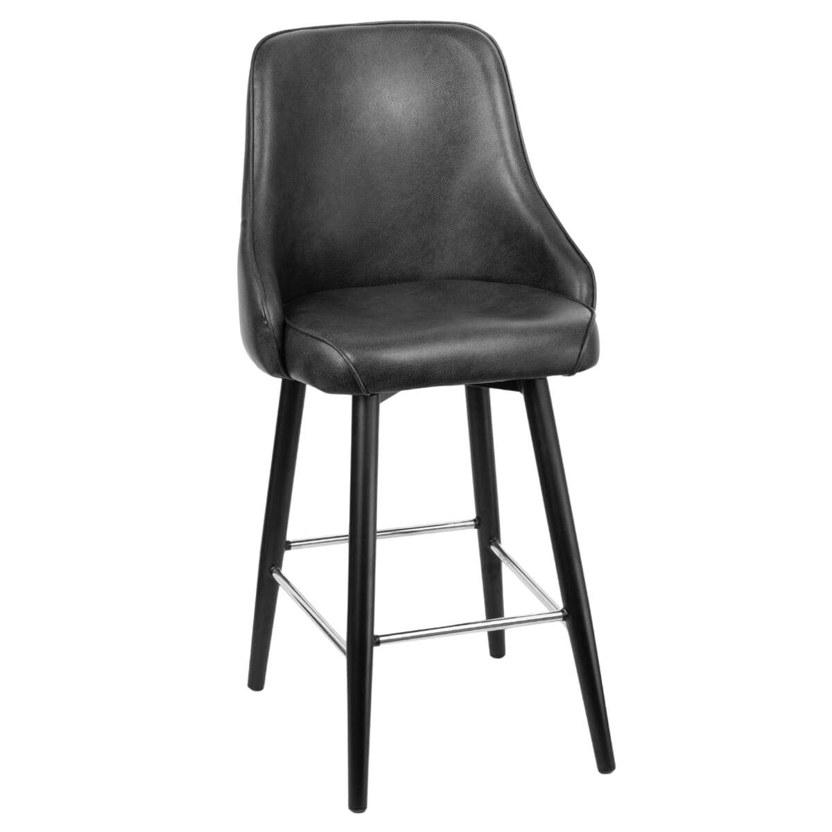 Tufted Back Bucket Bar Stool for Restaurant and Home with Square Black Frame and Chrome Foot Ring